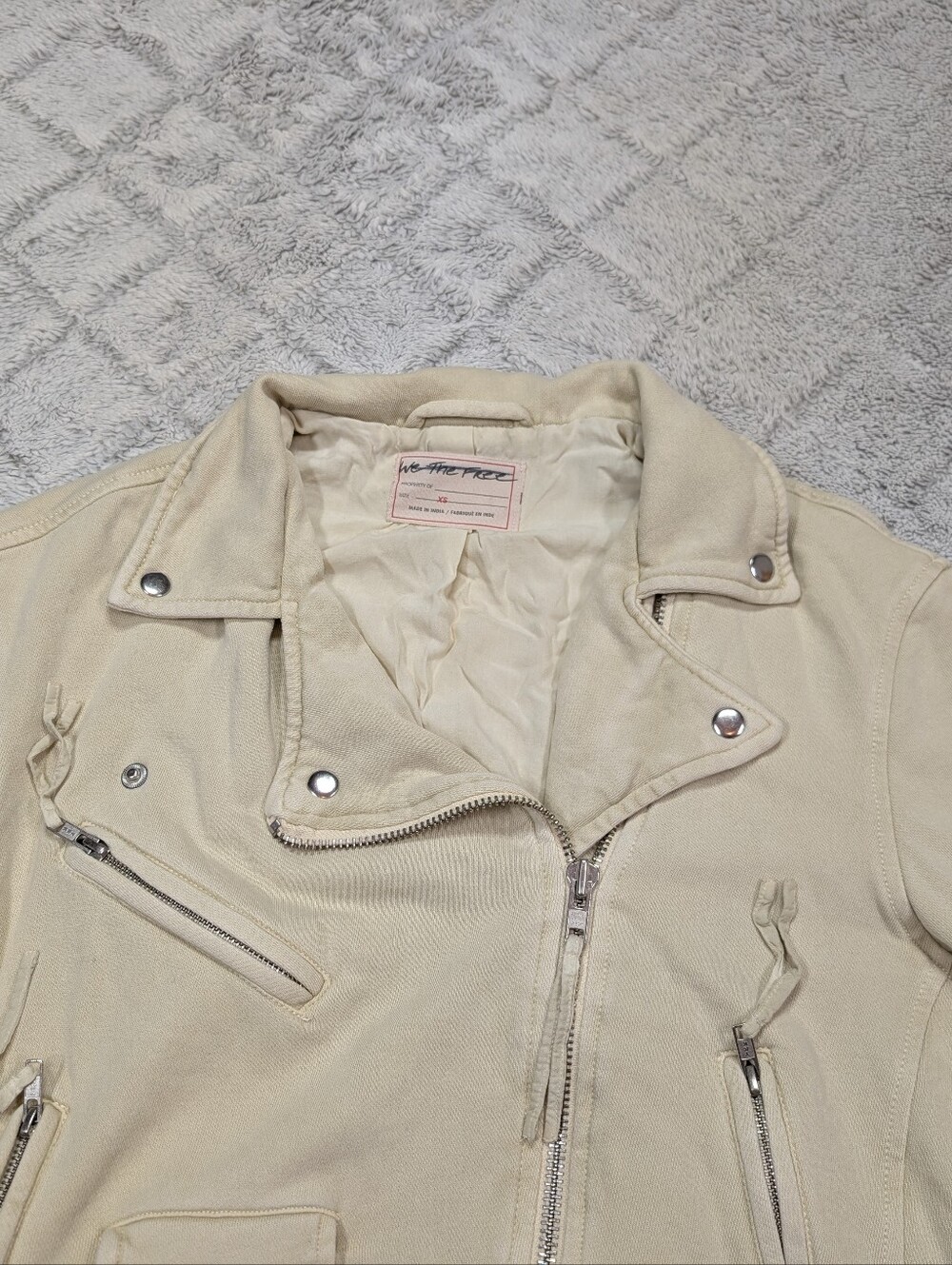 Free People Jacket Womens XS White Vanilla Cream Rebel Knit Moto Oversized - Picture 2 of 9